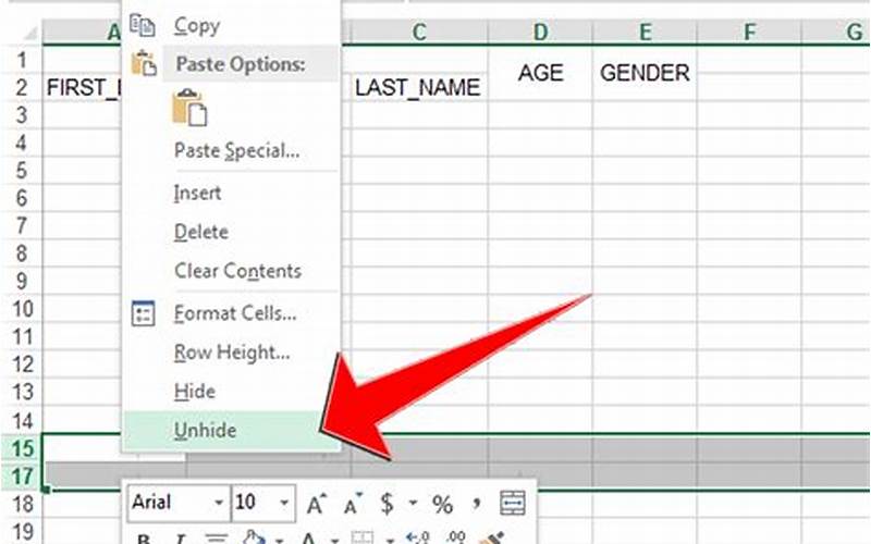 Unhiding Rows In Excel