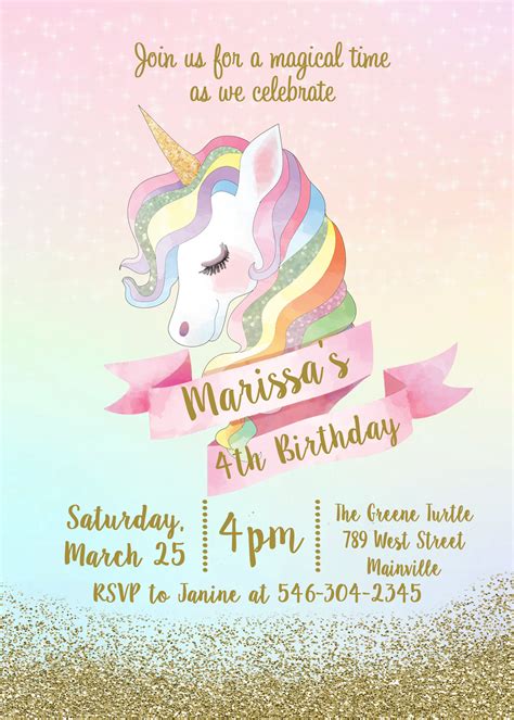 Unicorn Birthday Invitation Templates