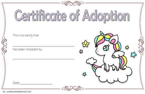Rainbow Unicorn Adoption Certificate Free Printable (2Nd with Cat