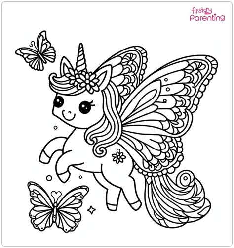 Unicorn And Butterfly Coloring Pages