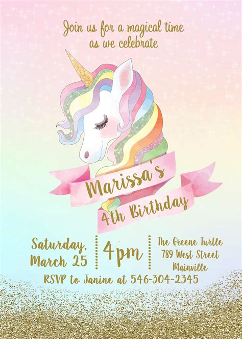 Unicorn Birthday Invitations Template Free