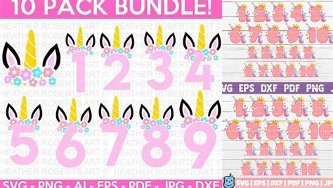 Download Unicorn Birthday Numbers Bundle Cut Files