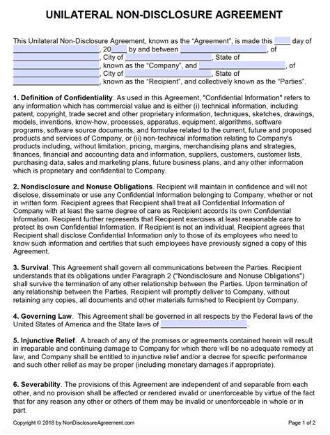 Universal Unilateral NDA Template Non Disclosure Agreement