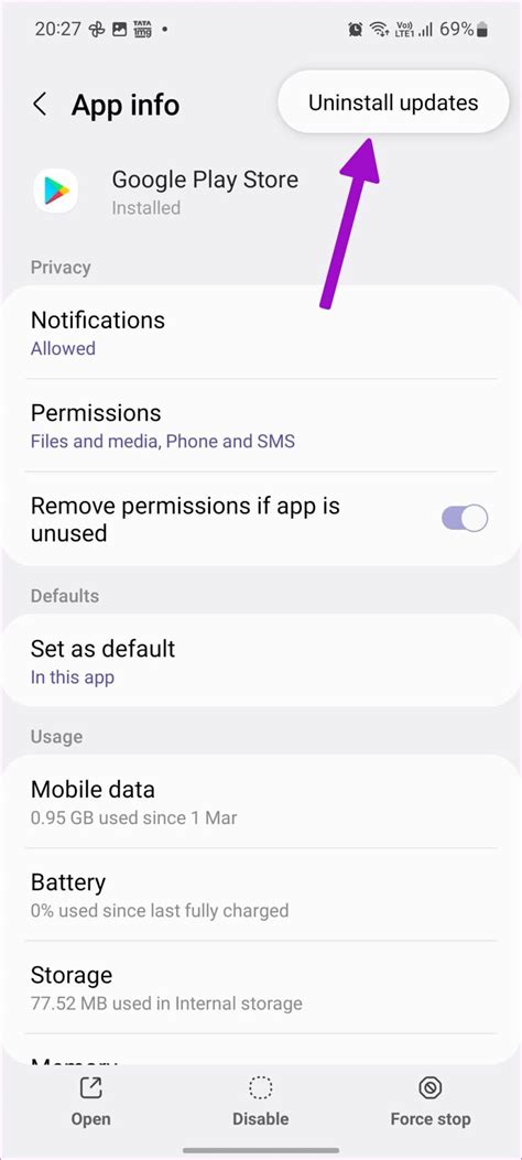 Uninstall Play Store Updates