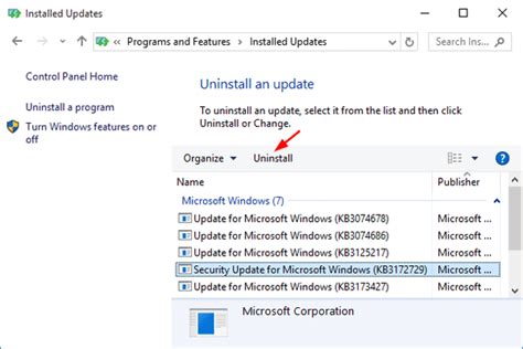 Uninstall Windows Updates