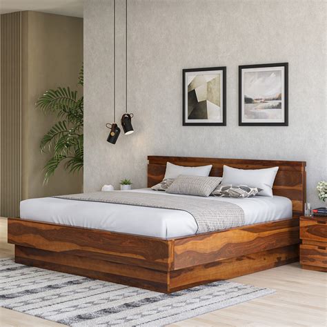 Bed king size with memory foam mattress. Wooden frame in unique design