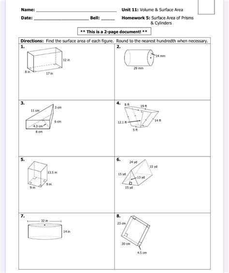 Unit 11 Volume And Surface Area Worksheet Answer Key
