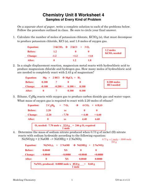 Unit 5 Worksheet 2 Chemistry