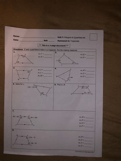 Unit 8 Polygons And Quadrilaterals Practice Problems With Answer Key