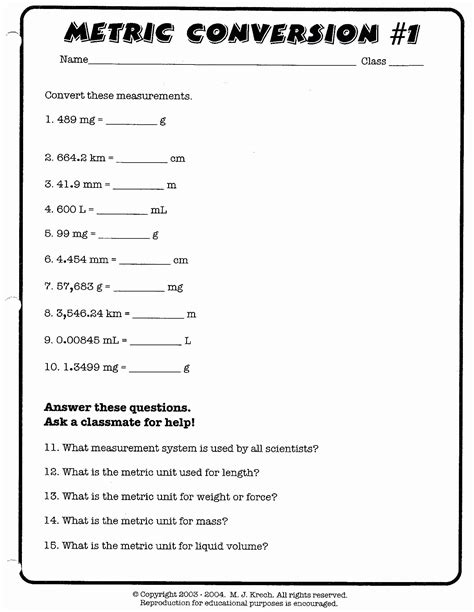 Unit Conversion Worksheet Answers