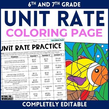 Unit Rate Coloring Worksheet Carnival