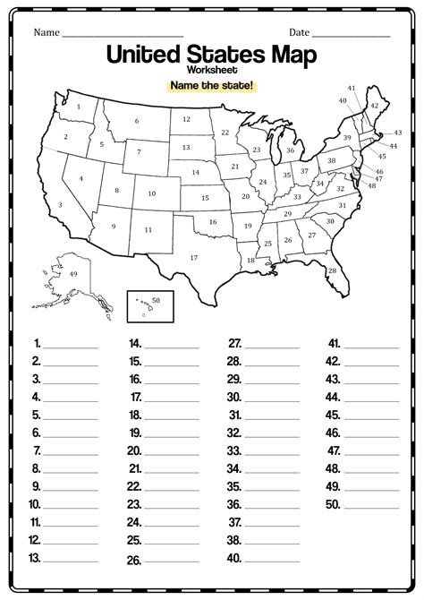 United states map quiz worksheet