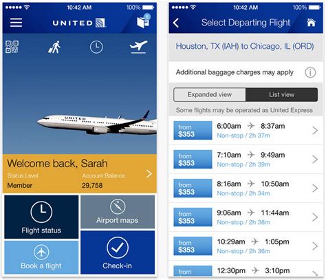 United Airlines App features
