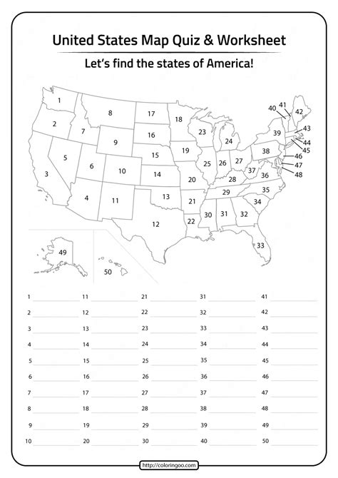 United States Printable Map Quiz