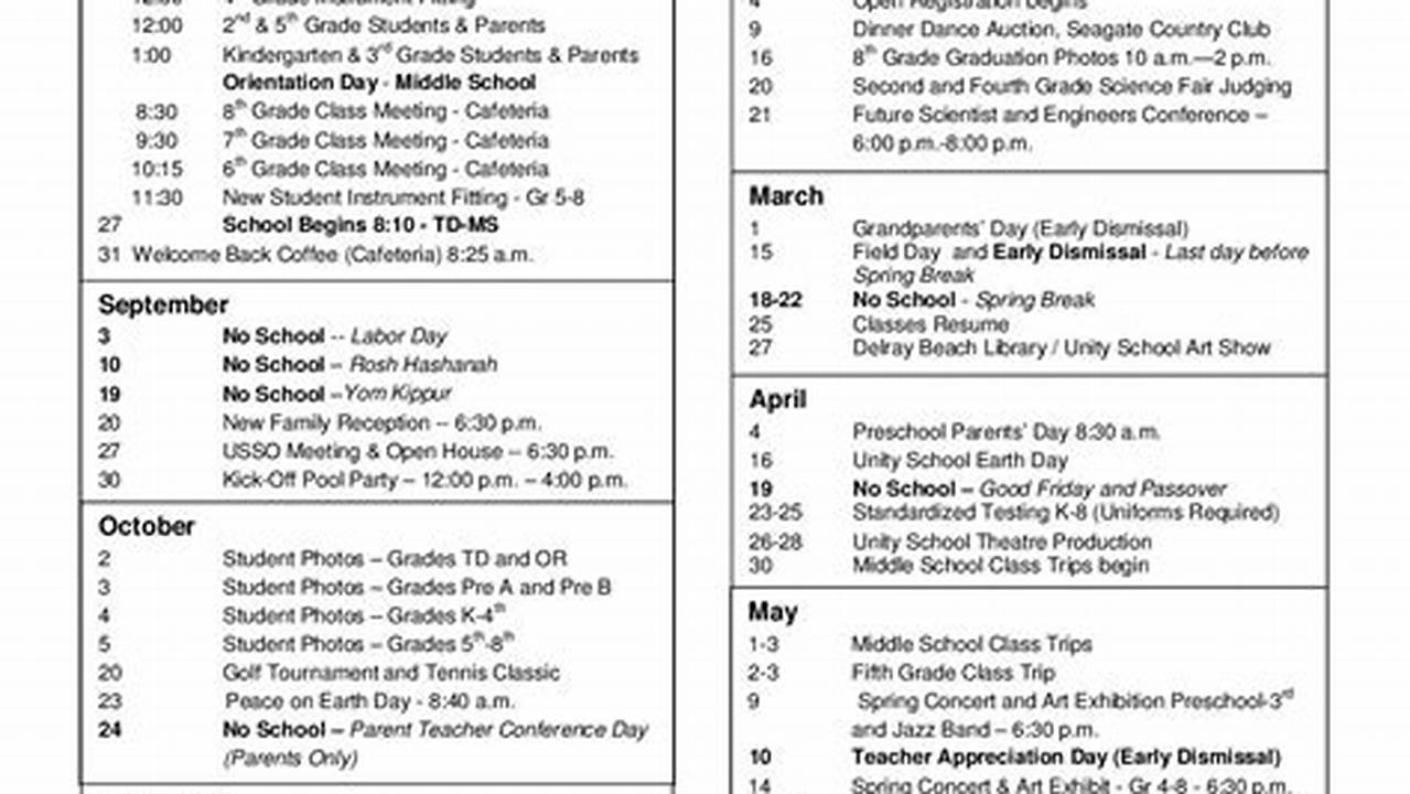 Unity School Calendar