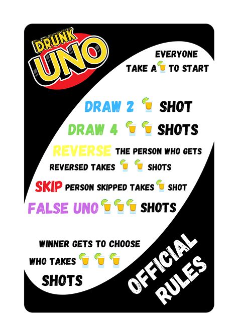 Uno Drinking Game Rules Printable