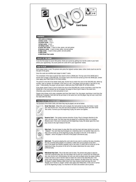 Uno Game Directions