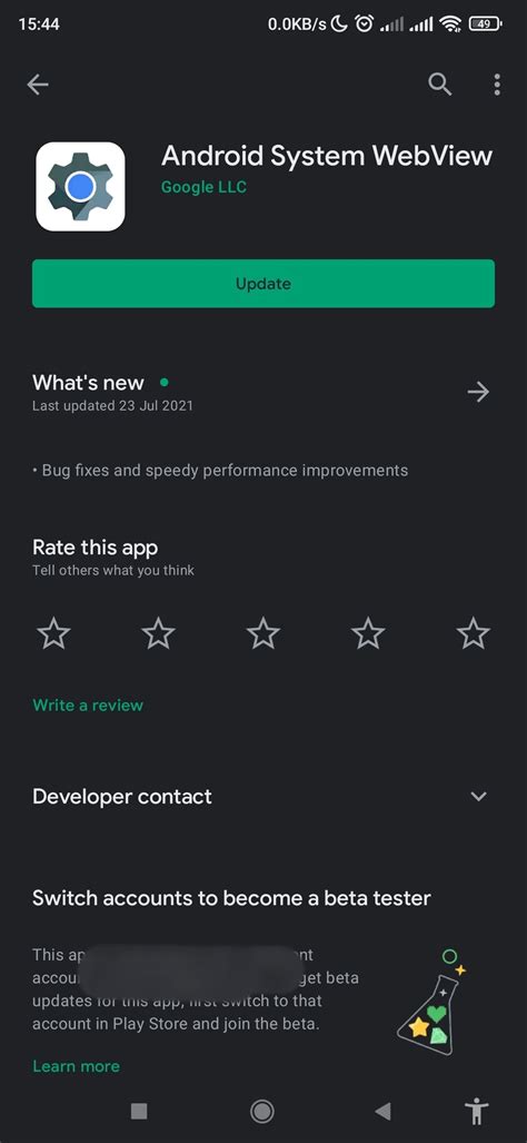 Update the Android System WebView App and Chrome