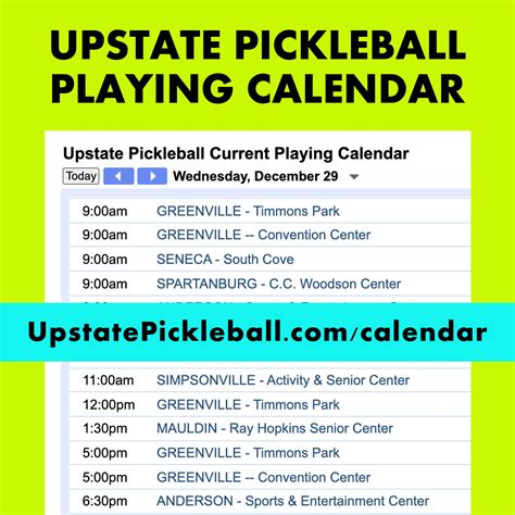 Upstate Pickleball Calendar