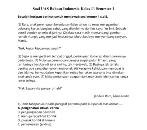 Uraian Singkat Soal UAS Bahasa Indonesia Kelas 11 Semester 1