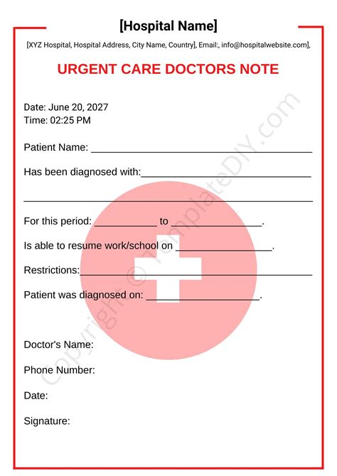 Urgent Care Doctors Note For Work Template
