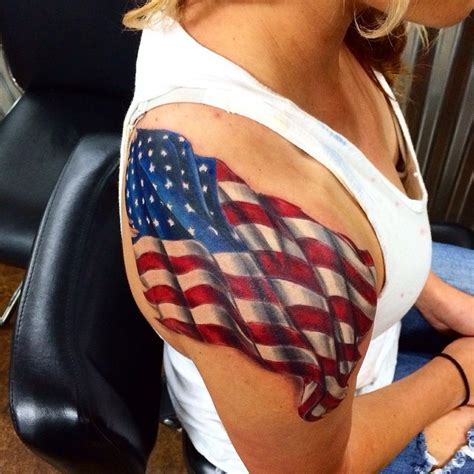 Us Flag Shoulder Tattoo
