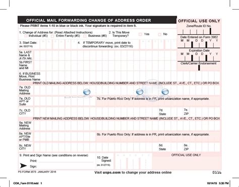 Us Mail Change Of Address Printable Form