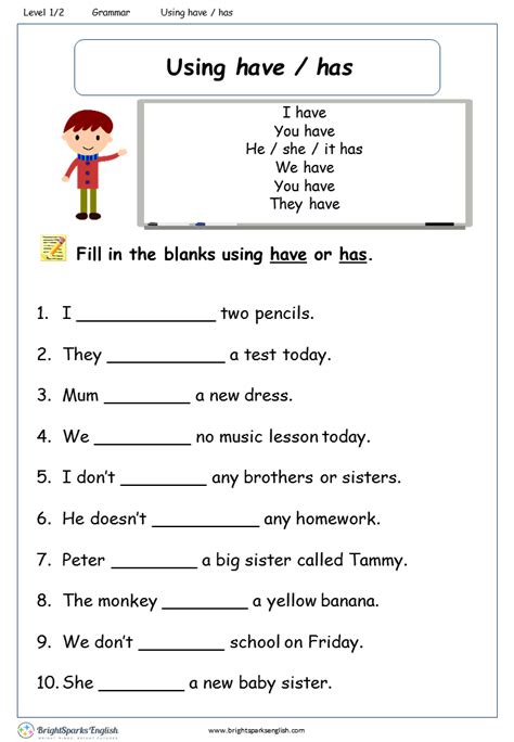Use Of Has And Have Worksheet