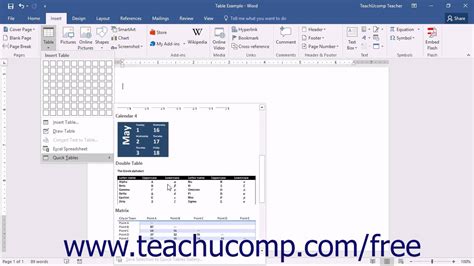 Use Quick Tables in Microsoft Word 2016