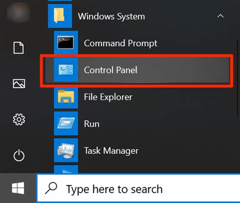 Use Start Menu To Open Control Panel In Windows 10