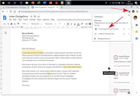 Use The Google Document With Comments Printer Chrome Extension