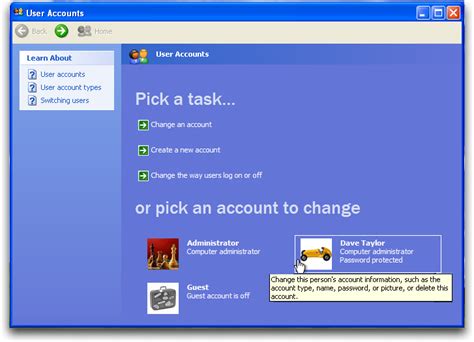 User Account Control Panel Windows XP
