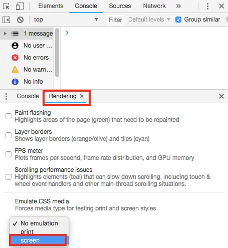 Emulate print media query on Chrome v42