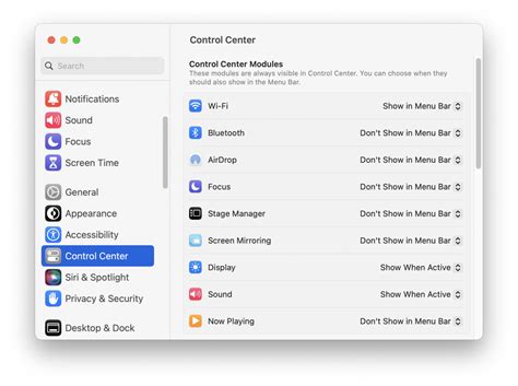 Using Control Center on Mac