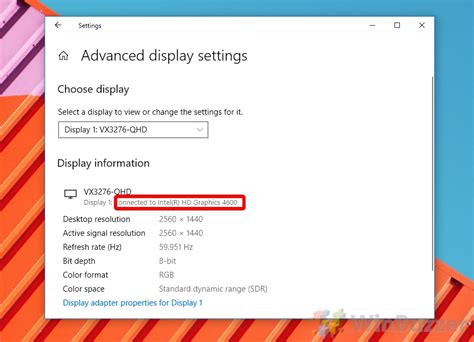 Using Display Settings To Check Graphics Card