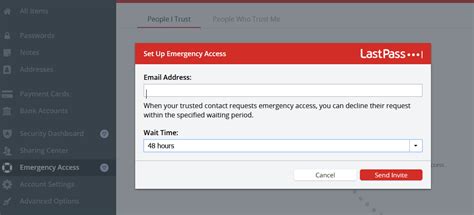 Using Emergency Access on LastPass 4