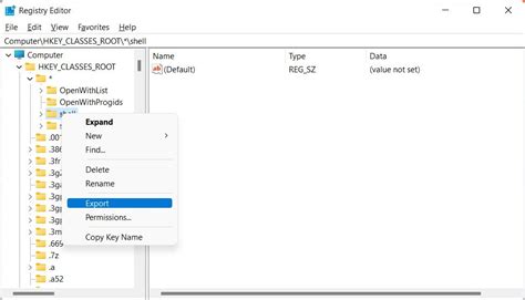 Using Export in the Registry Editor