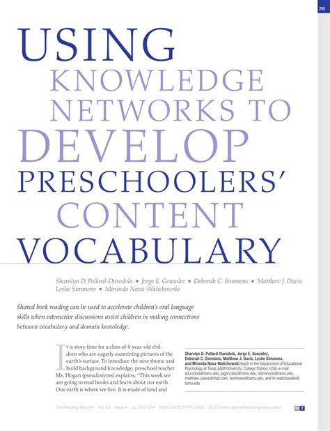 Using Knowledge Networks to Develop Preschoolers\' Content 