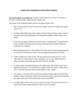 Using Linear Inequalities to Solve Word Problems by Martha Candler