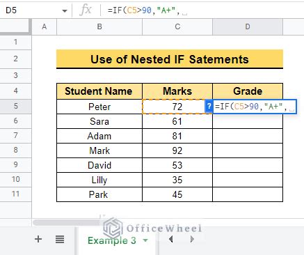 Using Nested IF Statements in Google Sheets