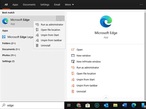 Using The Windows 10 Uninstall Menu (For Manual Edge Installations)