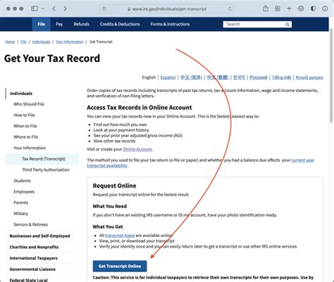 Using the IRS Online Tools: Get Transcript