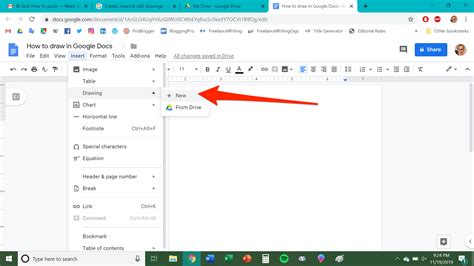 Using the drawing tool for graphics in Google Docs