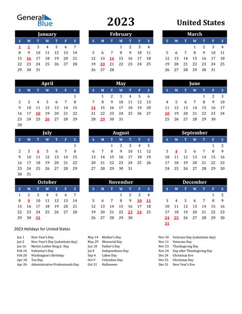 2023 united states calendar with holidays 2023 yearly calendar