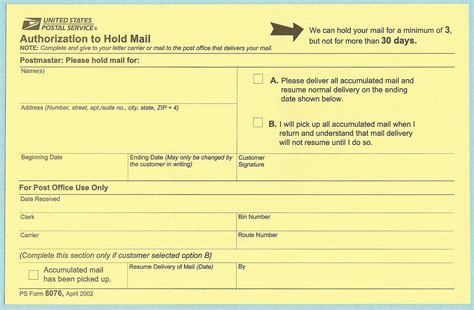 Usps Hold Mail Request Printable Form