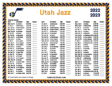 Utah Jazz Printable Schedule 2022-23