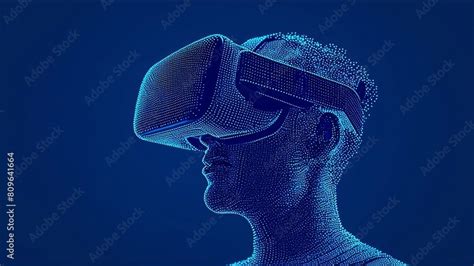 VRヘッドセットと3Dデジタル空間のイメージ