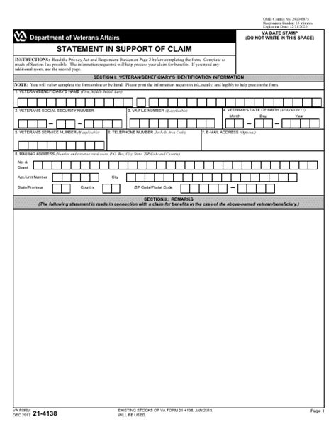 Va Form 21 4138 Printable