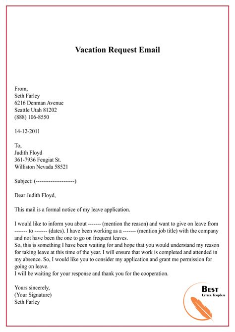 Vacation Request Letter Template in Microsoft Word, Apple Pages, Google Docs