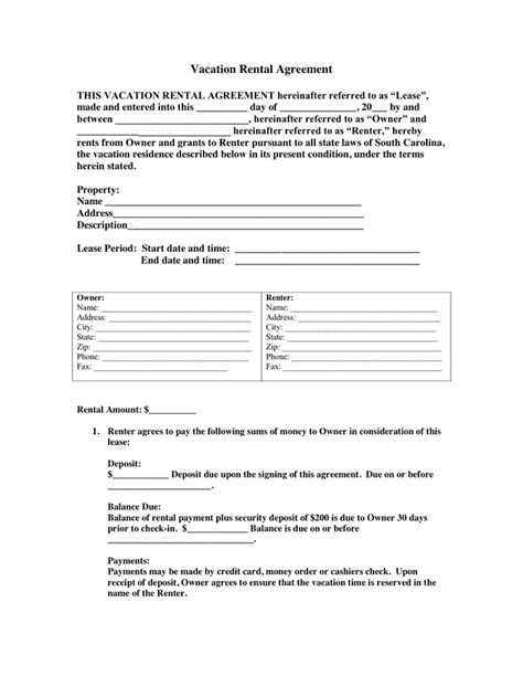 Vacation Rental Agreement Template Word